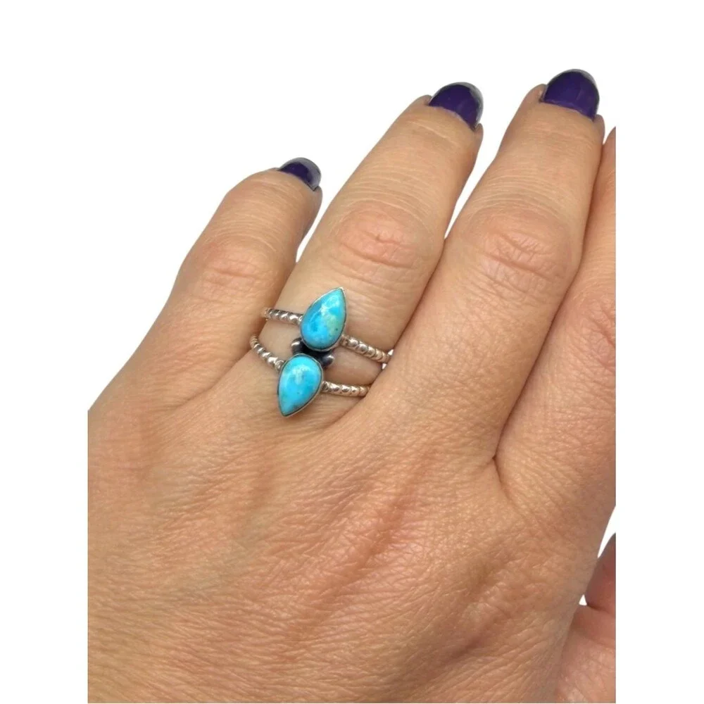 Kingman Mohave Turquoise Ring Size 7.5 Solid 925 Sterling Silver